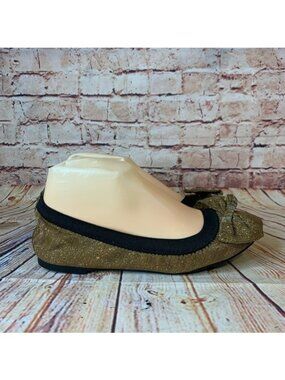 Rebels Women's Gold Glitter Ballet Flats w/ Bows Sz 8